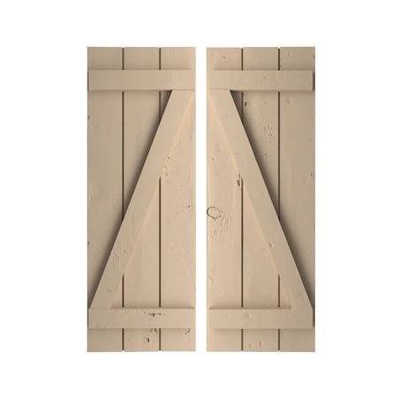 Rustic Three Board Joined Board-n-Batten Knotty Pine Faux Wood Shutters W/Z-Board, 16 1/2W X 38H